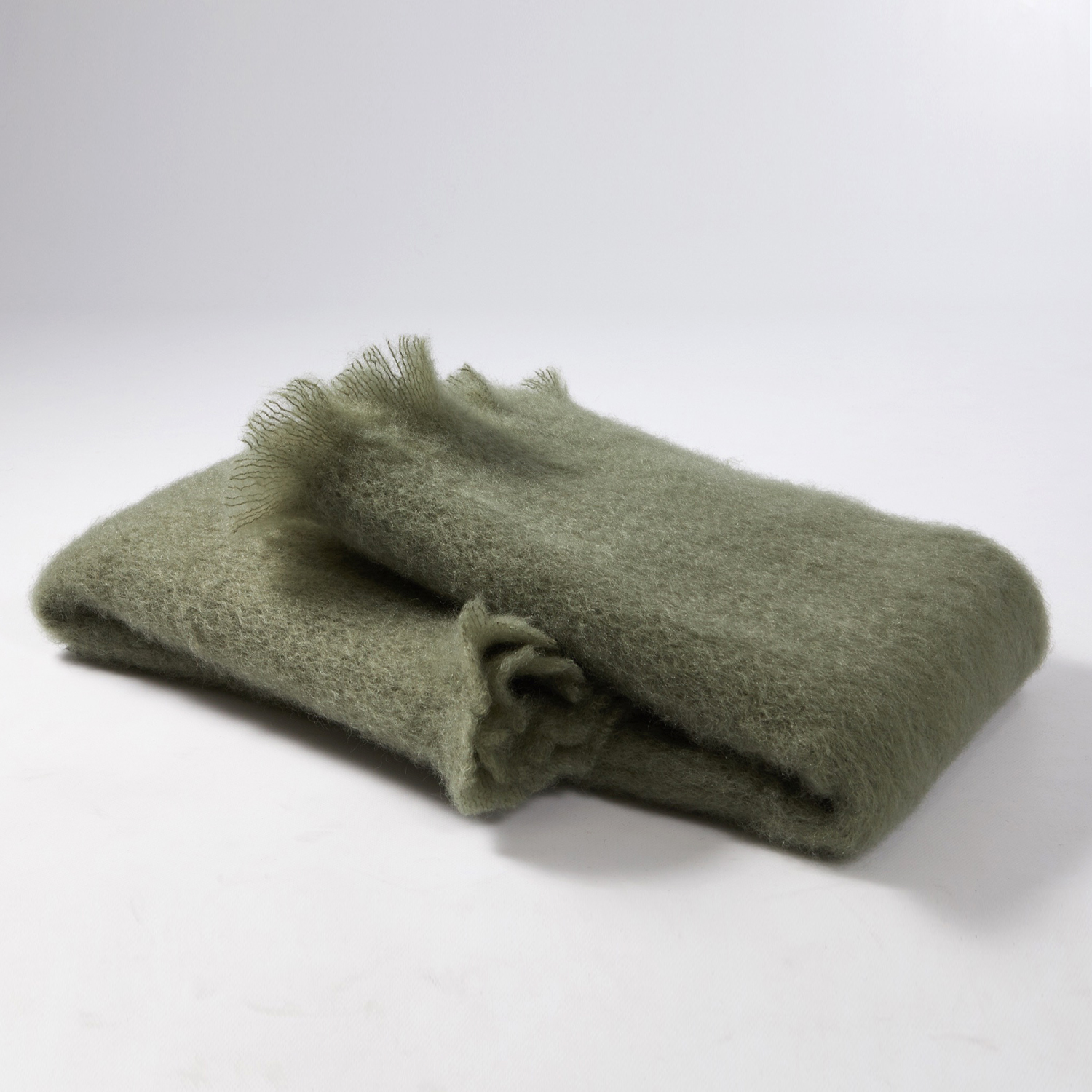 Mantas Ezcaray Lisos Olive Green Mohair Shawl / Throw - 65 x 200 cm