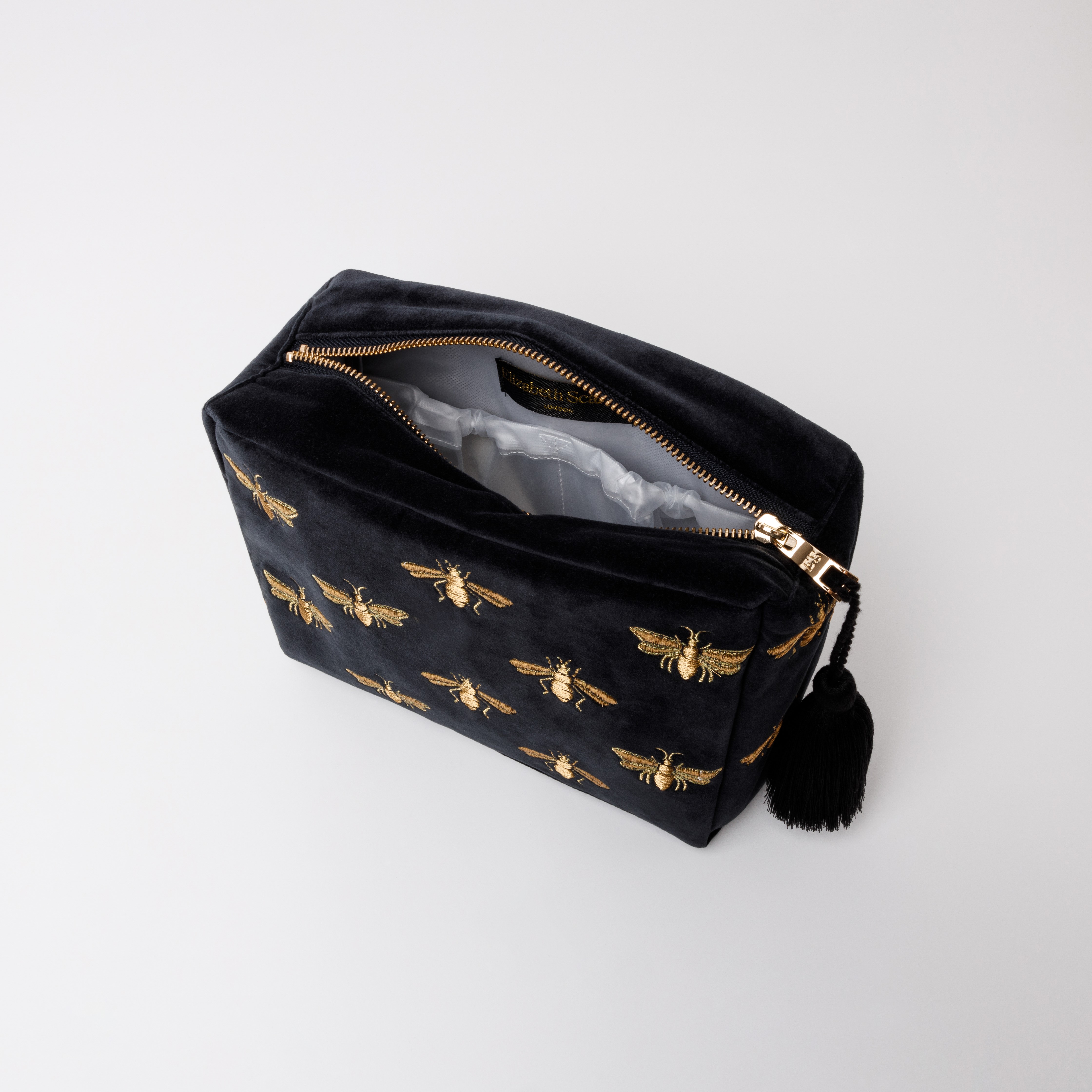 Honey Bee Charcoal Velvet Wash Bag