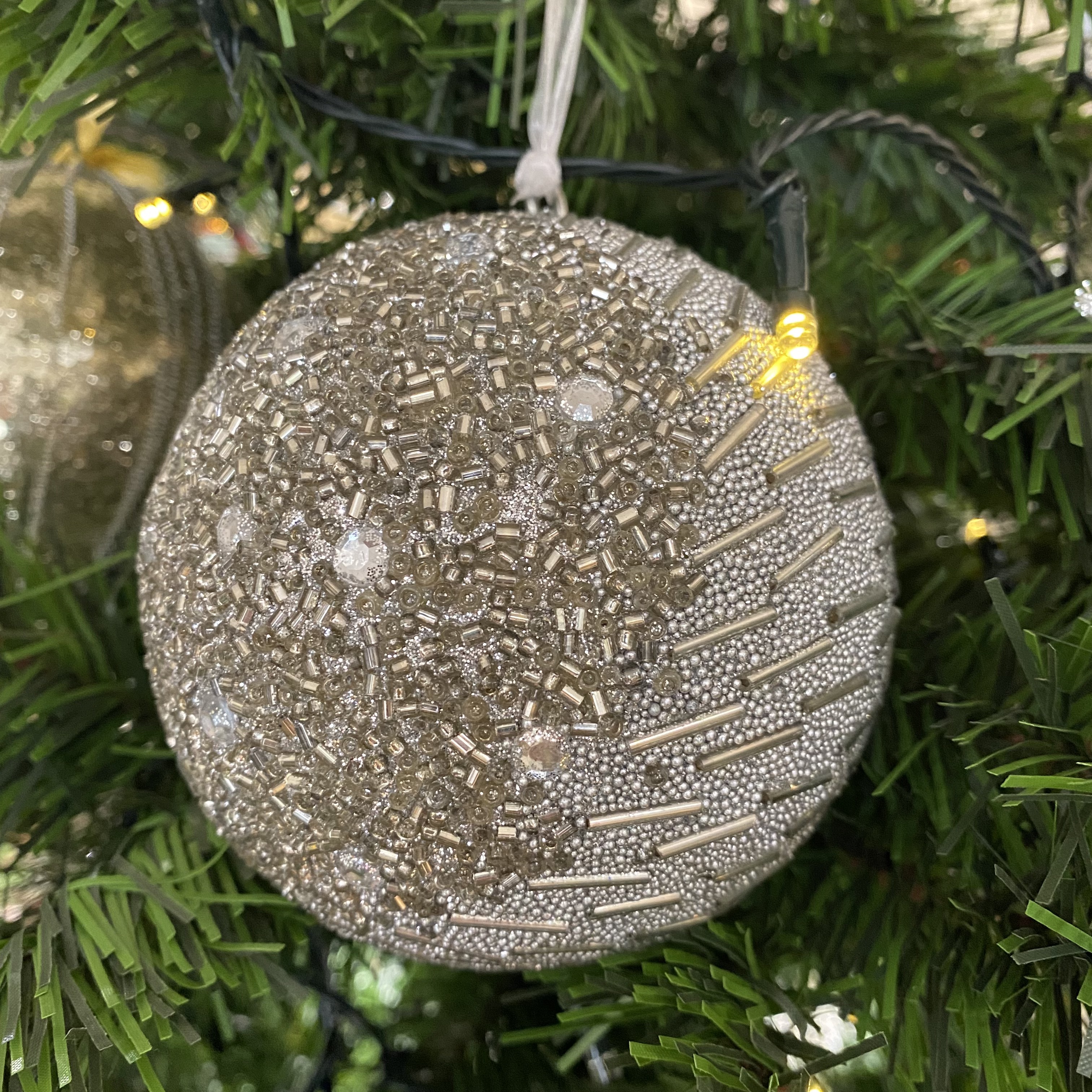 Victoria & Co. Silver Beads Lines Christmas Bauble