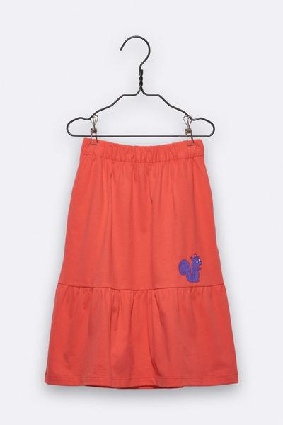 LOVE kidswear Lila Skirt In Red With Squirrel Embroidey For Kids