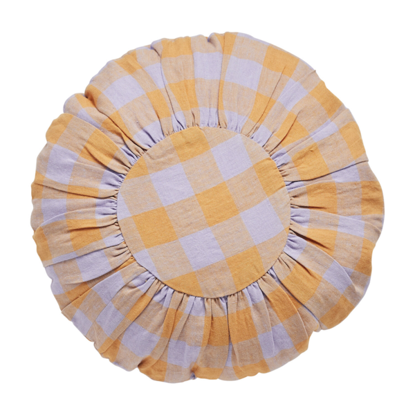 Leinikki Gingham Round Linen Cushion Apricot