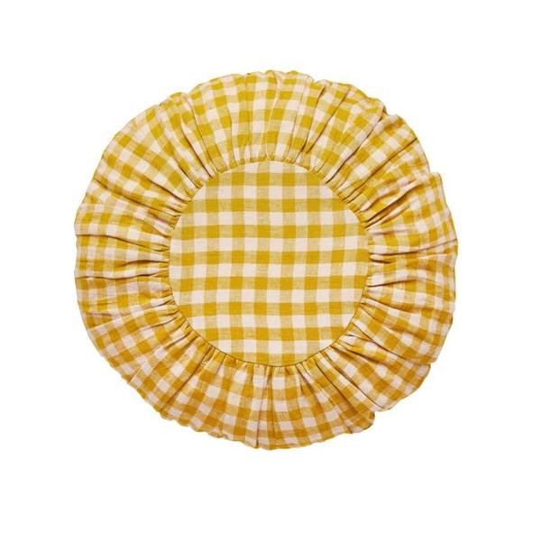 Wes Gingham Round Cushion Mustard