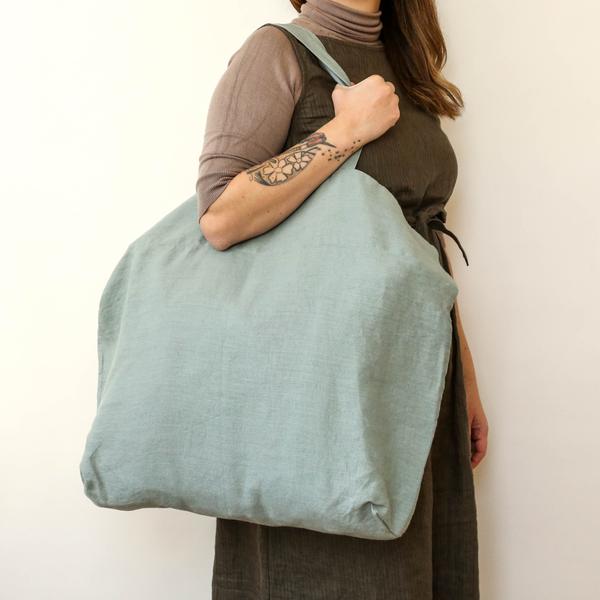 Washed Linen Shoulder Bag Green Milieu