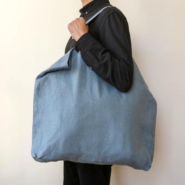 Washed Linen Shoulder Bag Blue Fog