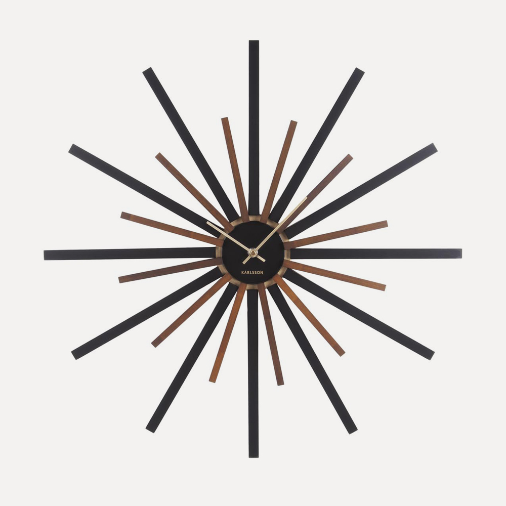 Diva Walnut and Black Slats Wall Clock