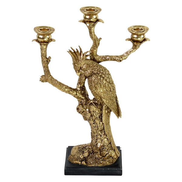 &Quirky Golden Parrot On Tree Candle Holder