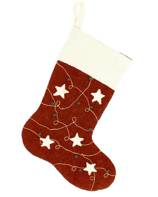 Felt Red Stocking With Stars And Berries