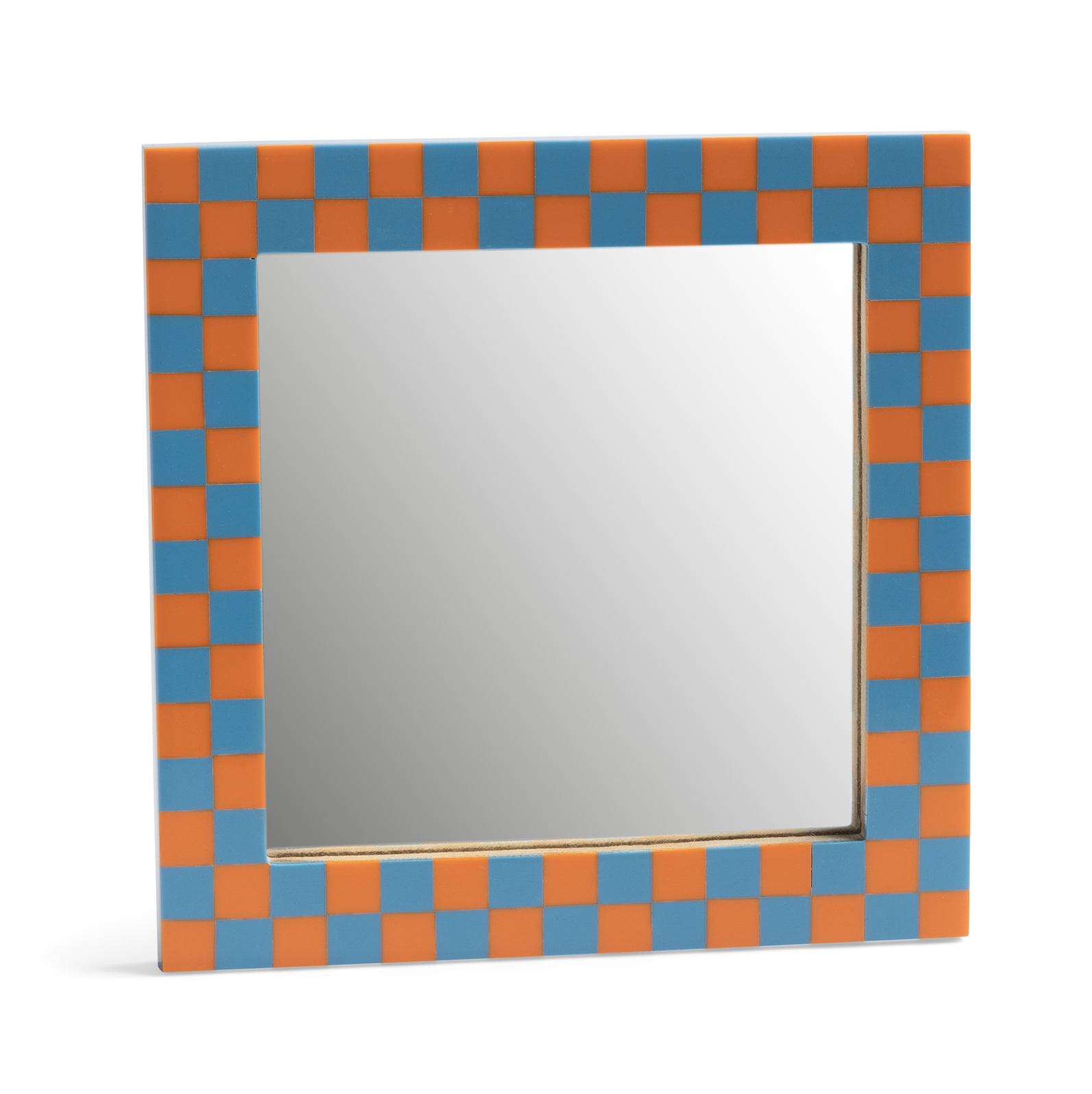 &klevering Light Blue and Orange Check Standing Mirror (17.5 x 17.5 cm)