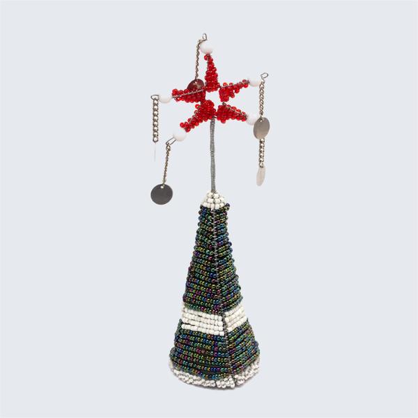 Multicoloured Maasai Beaded Tree Top Decoration with White Band