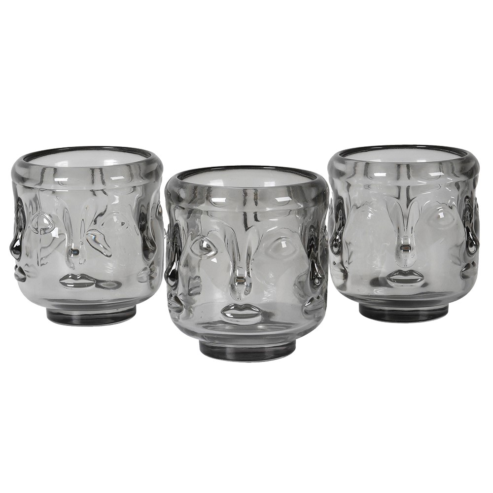 THE BROWNHOUSE INTERIORS 3 Grey Face Candle Holders
