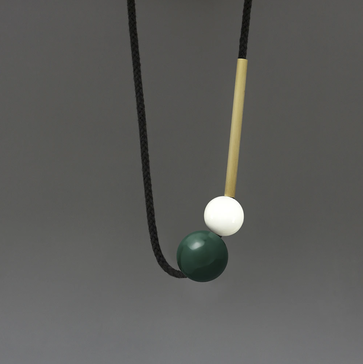 One We Made Earlier Vara Necklace with Green Resin Ball, White Resin Ball and Brass Tube