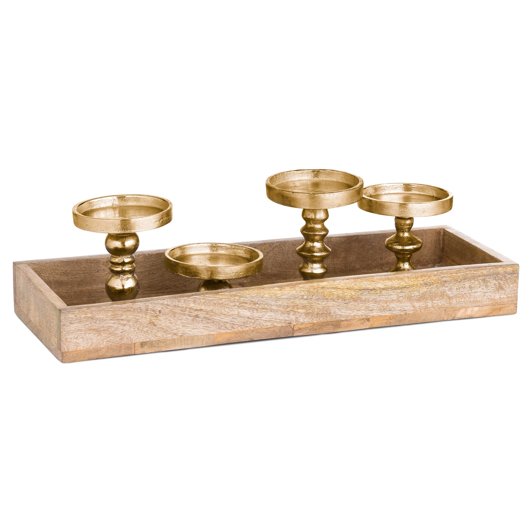 Victoria & Co. Wooden Tray Four Candle Holders