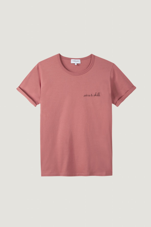 Tee-Shirt Brodé "wine & Chill" - Old Pink