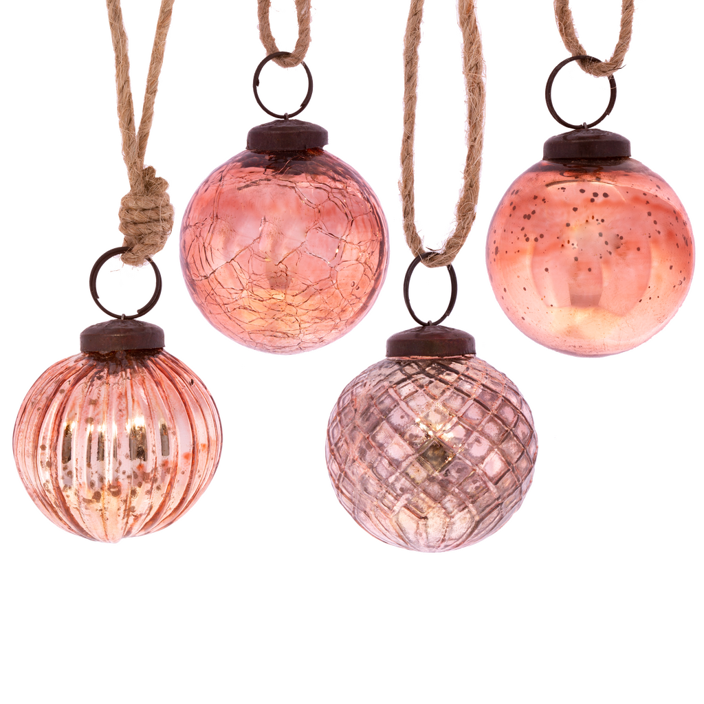 Sass & Belle  Copper Crackle Glass Bauble Set of 4