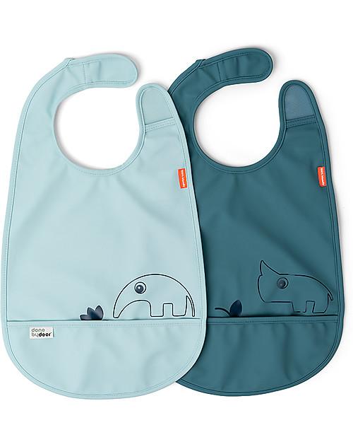 Set Of 2 Waterproof Bibs With Blue Pocket