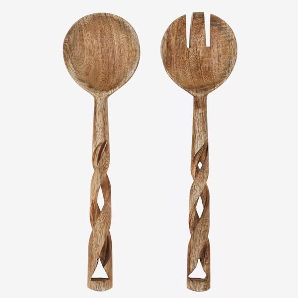 Madam Stoltz Mango Wood Serving Spoons with Twisted Handles