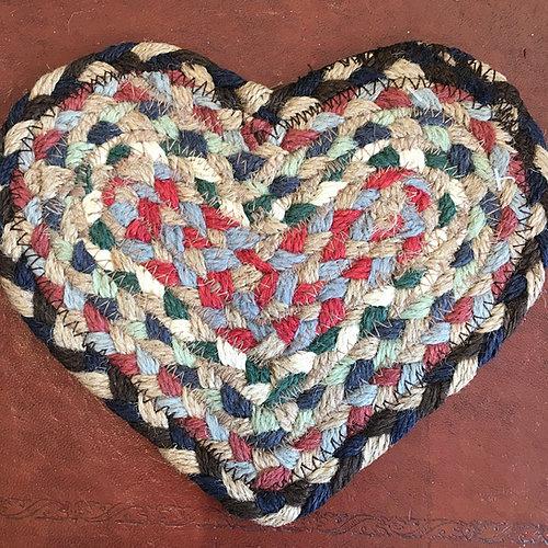 The Braided Rug Company Heart Shaped Coaster In Misty Blue