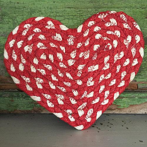 The Braided Rug Company Red and White Heart Shaped Coaster