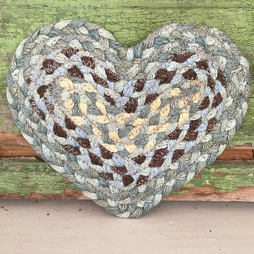 The Braided Rug Company Heart Shaped Coaster in Seaspray