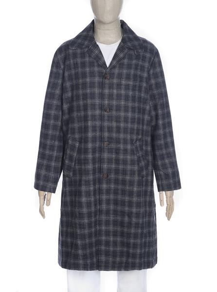Universal Works Long Swing Coat Upcycled Check Tweed Charcoal P 2509