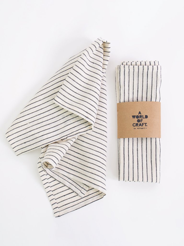 Eco Stripe Napkin 2 Pack In White Black