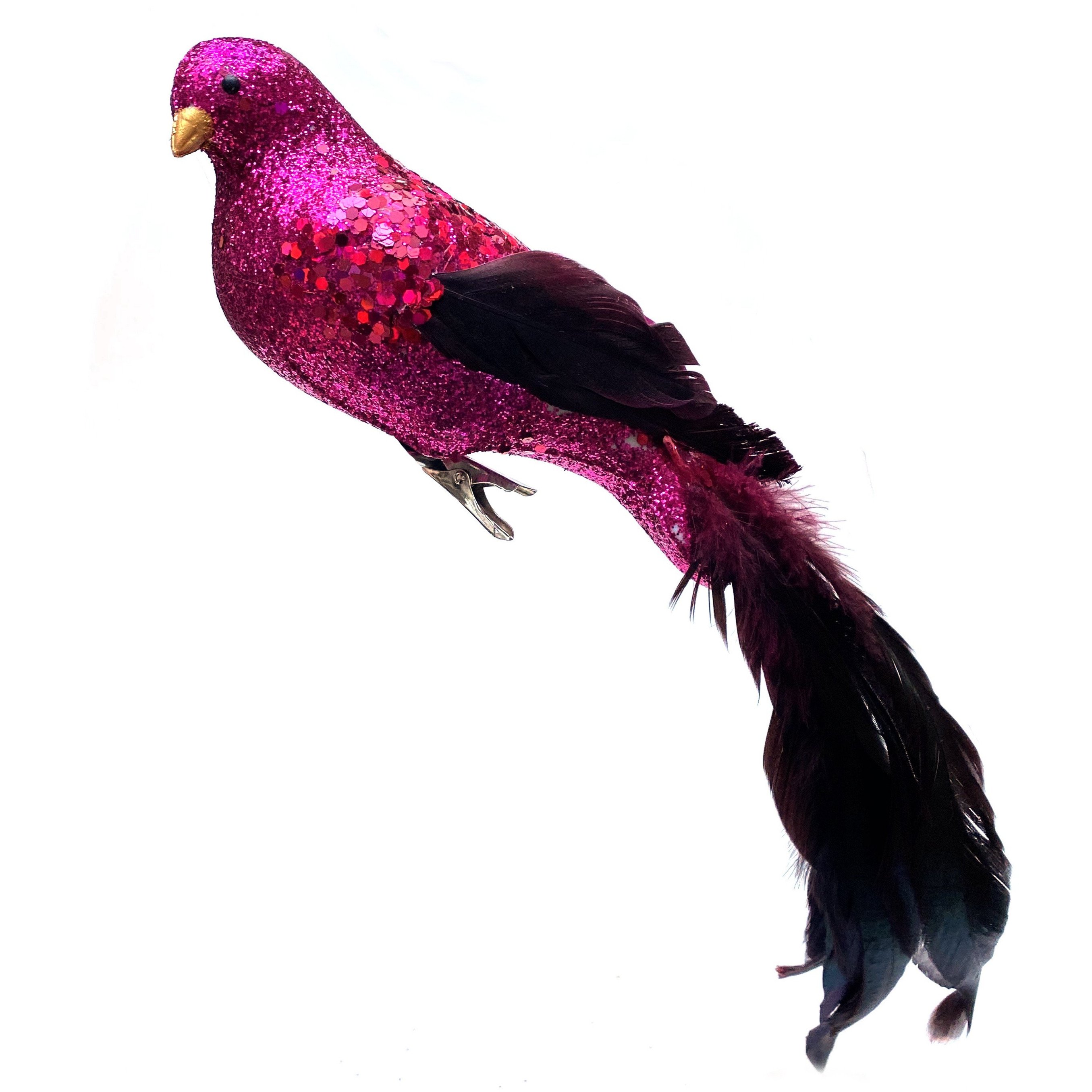 Floral Silk Pink Long Tail Bird On Clip