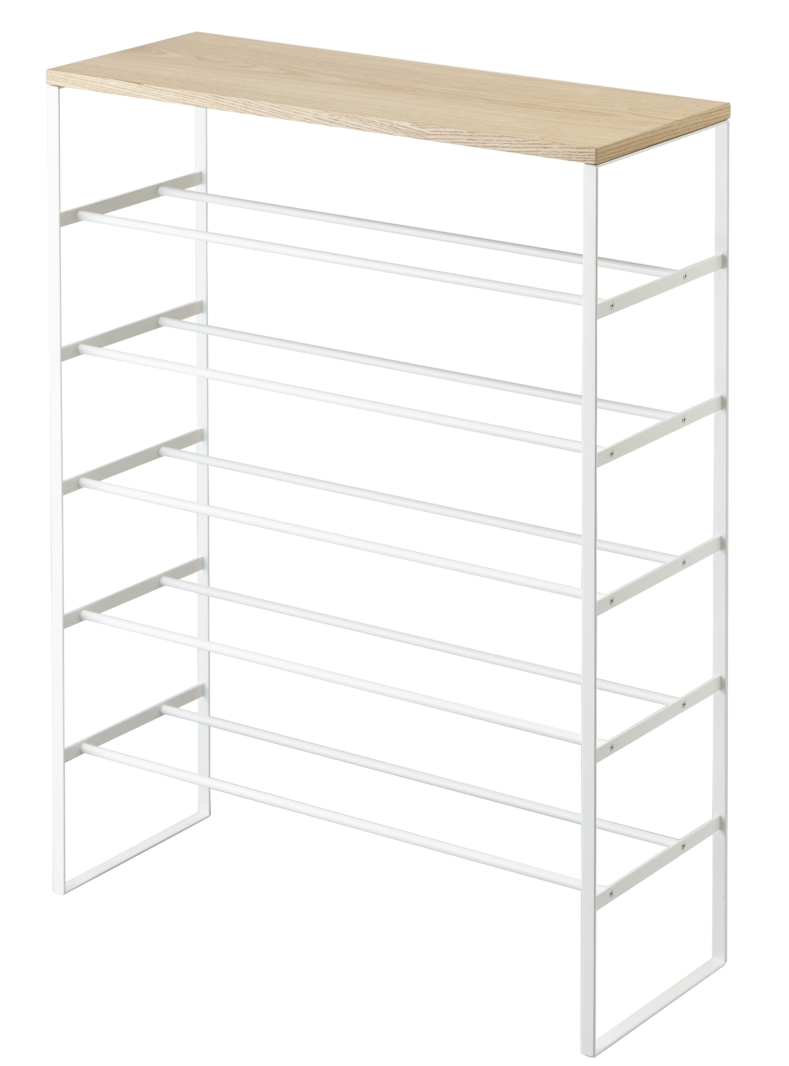 Yamazaki White 6-Tiered Tower Shoe Rack with Wooden Top Board