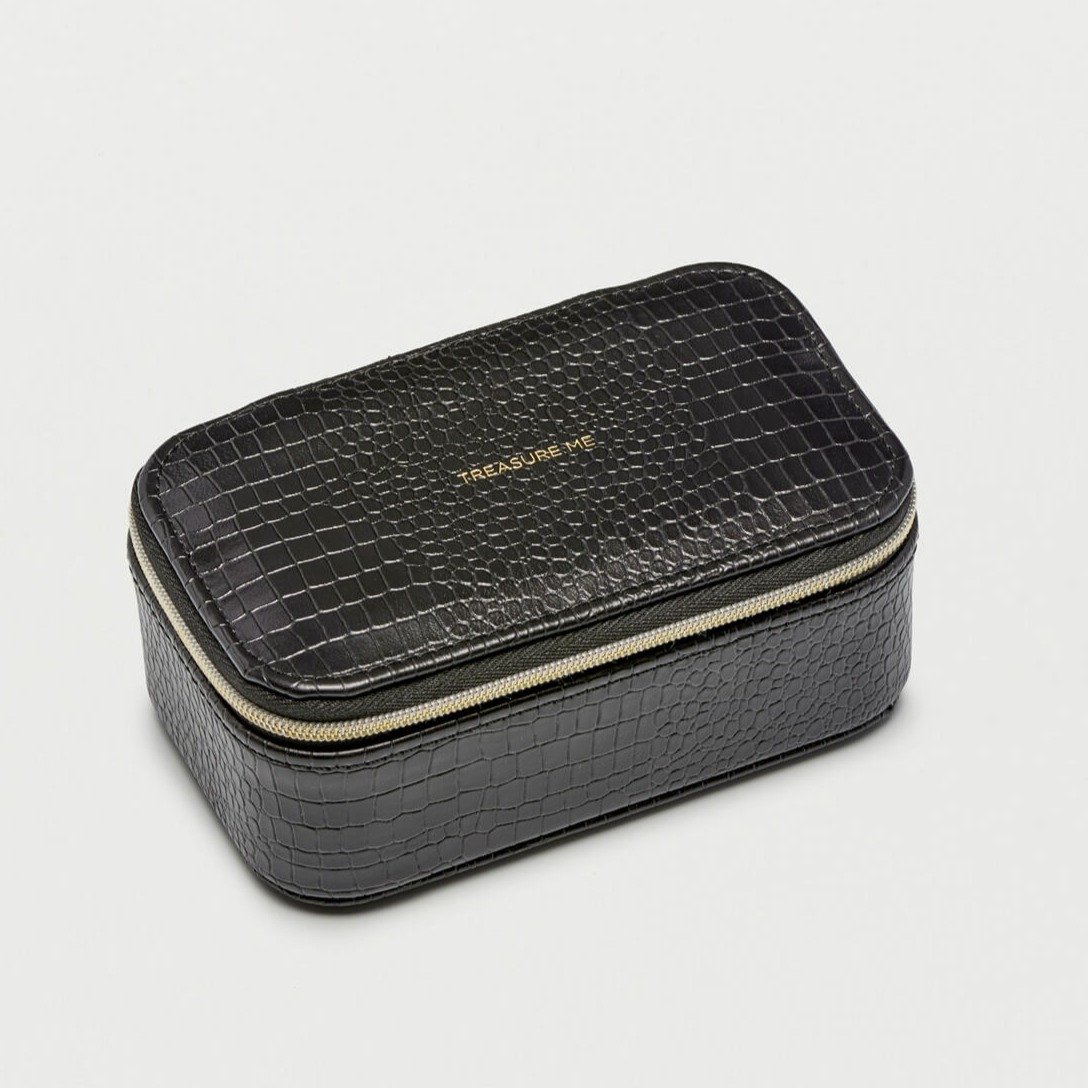 Croc Embossed Black Mini Jewellery Box