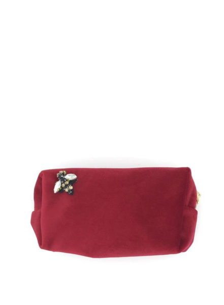 Berry Small Velvet Make Up Bag With Bug Pin