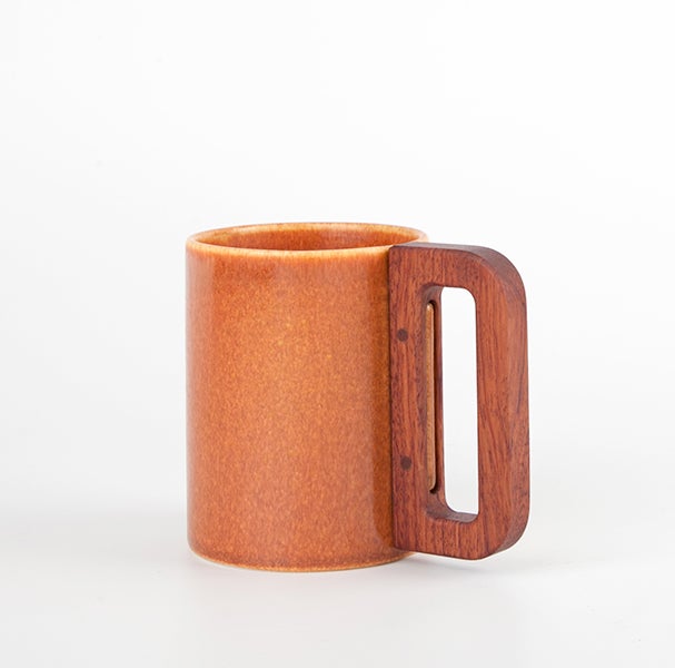 Orange Mug with Wooden Handle