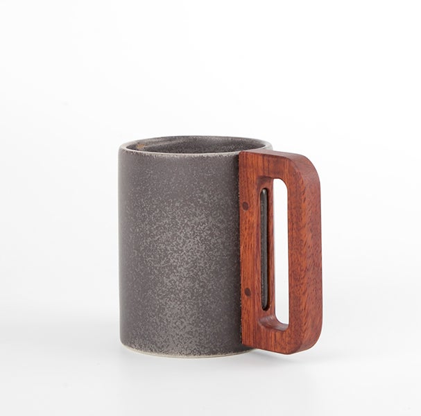 Grey Mug with Wooden Handle