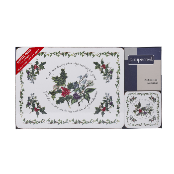 Pimpernel The Holly and The Ivy Placemats (Set of 6) and 6 Free Coasters