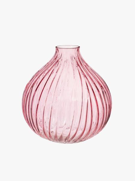 Sass & Belle  Round Fluted Glass Vase Pink