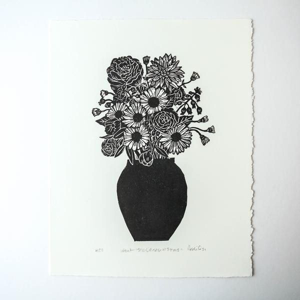 Vase of Flowers Print in Black