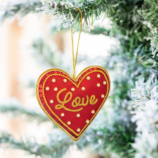 Sass & Belle  Red Love Heart Embroidered Decoration