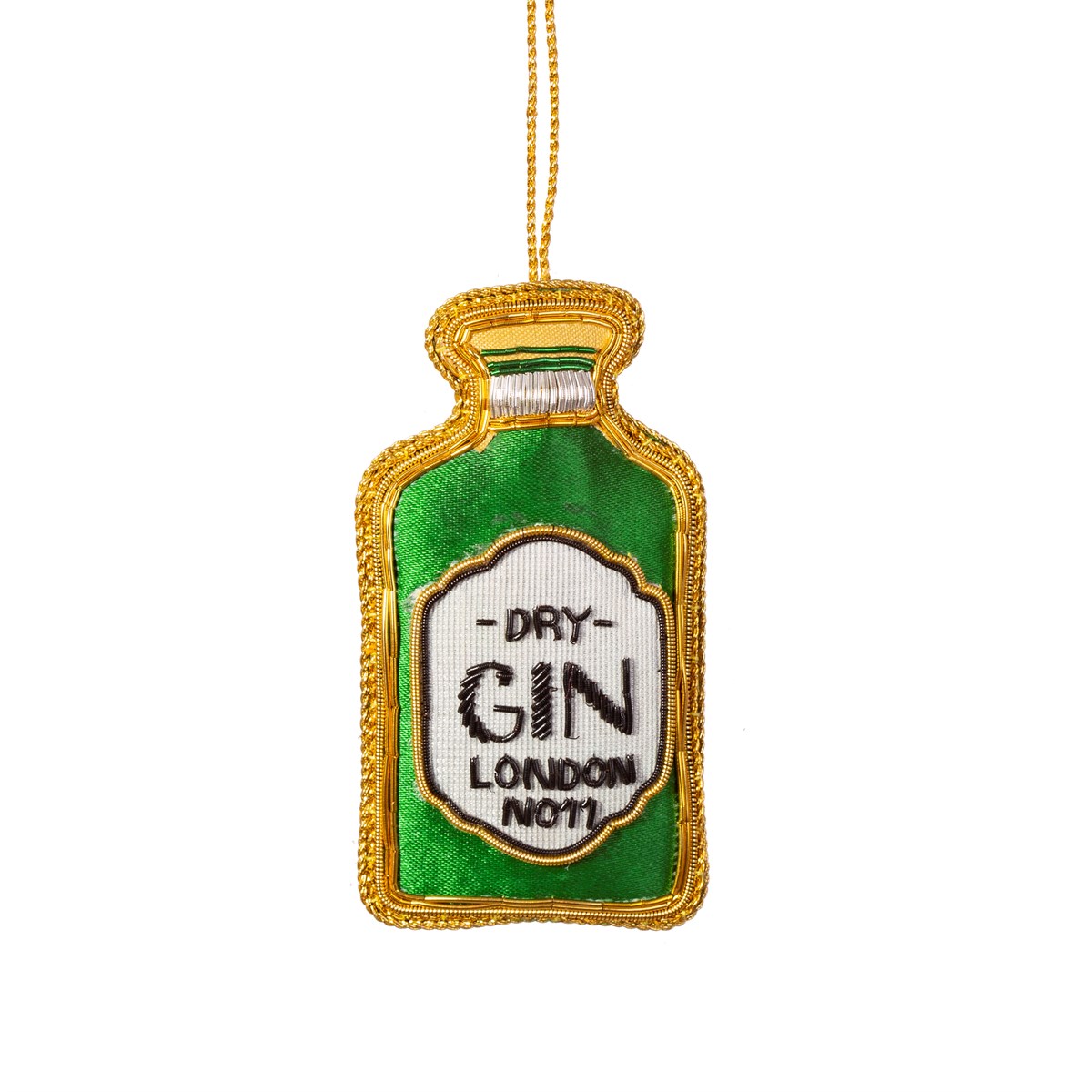 Sass & Belle  Gin Bottle Embroidered Christmas Decoration