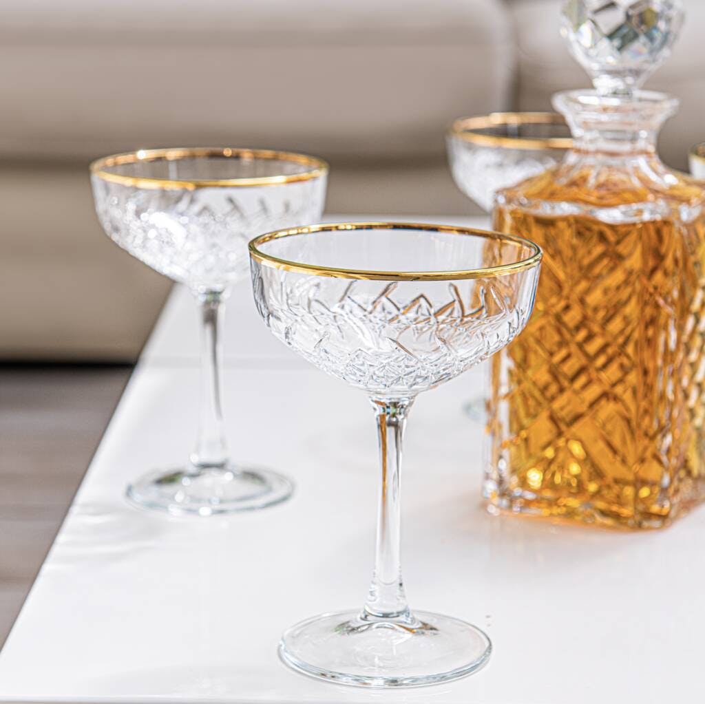 Set of 2 Gold Rimmed Champagne Coupes