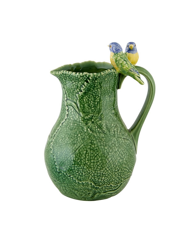 Bordallo Pinheiro Pitcher with Birds Handpainted Earthenware 1.8 Liters