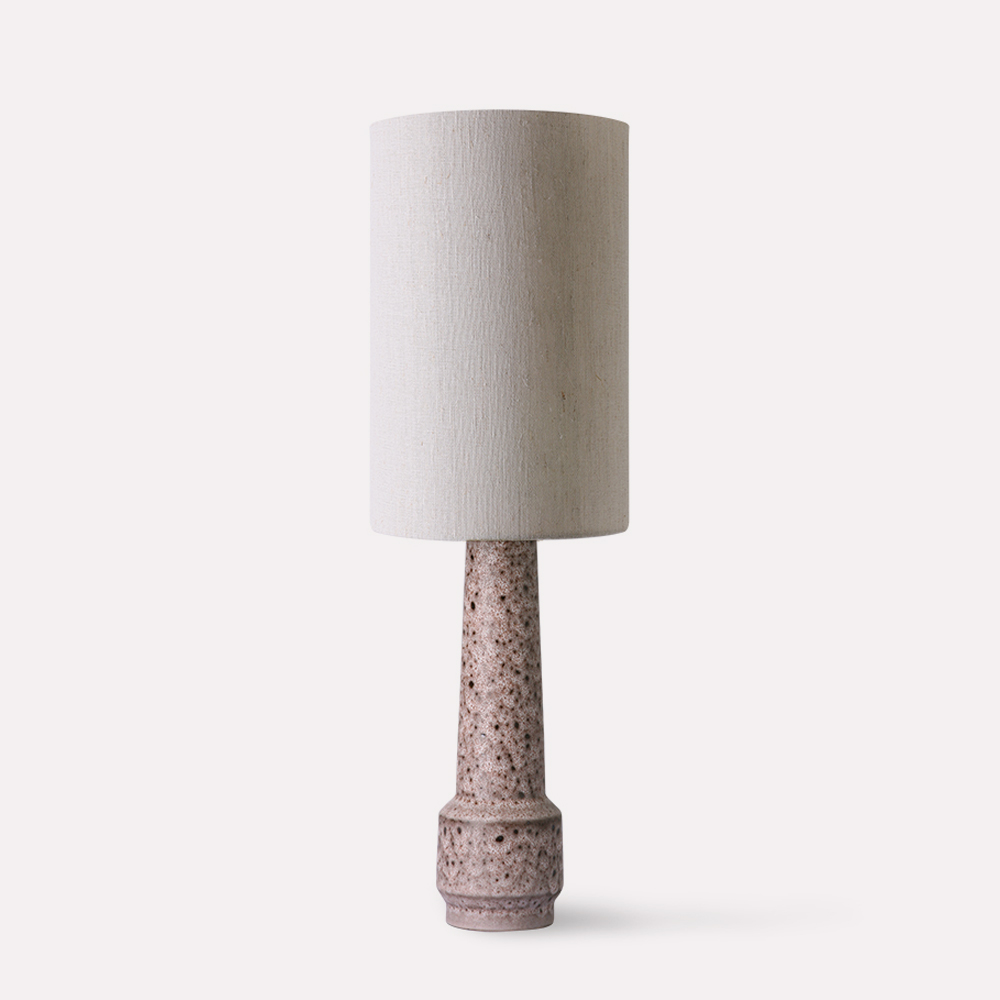 Stoneware Brown Lava Base Table Lamp with Cilindrical Natural Linen Shade D24