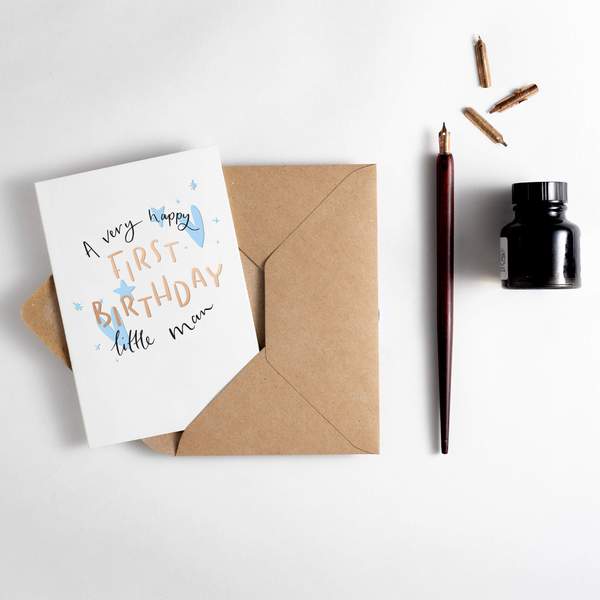 A Very Happy First Birthday Little Man Letterpress Card