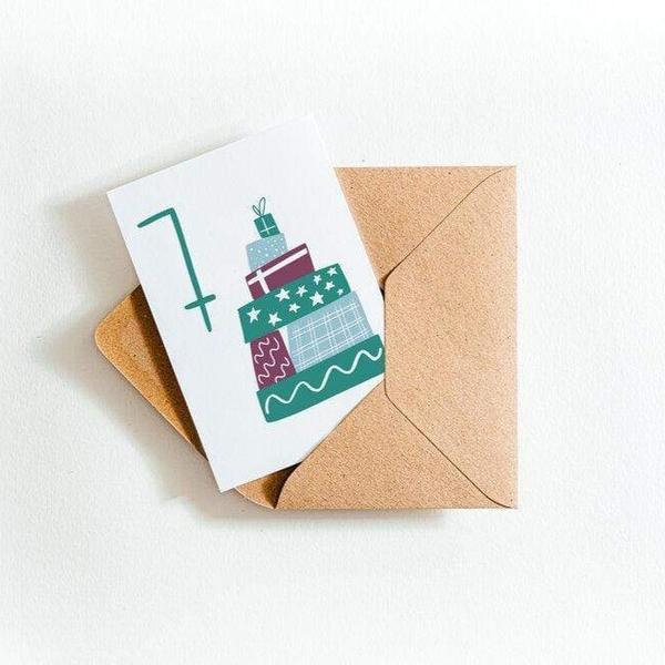 Hunter Paper Co. Seven Presents 7th Birthday Letterpress Card