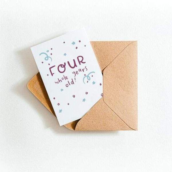 Four Whole Years Old Letterpress 4th Birthday Card