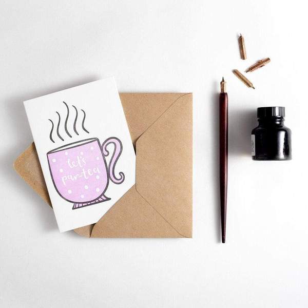 Lets Par Tea Letterpress Birthday Card