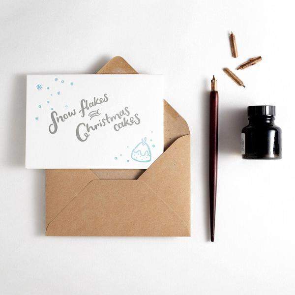 Snow Flakes And Christmas Cakes Letterpress Card