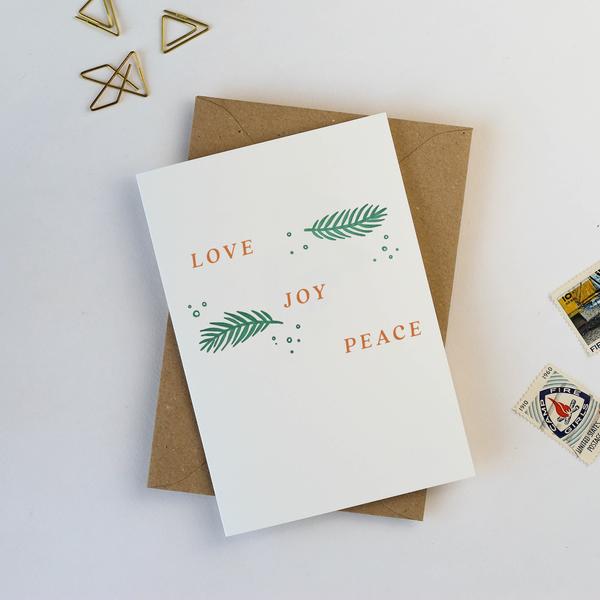 Love Joy Peace Letterpress Christmas Card