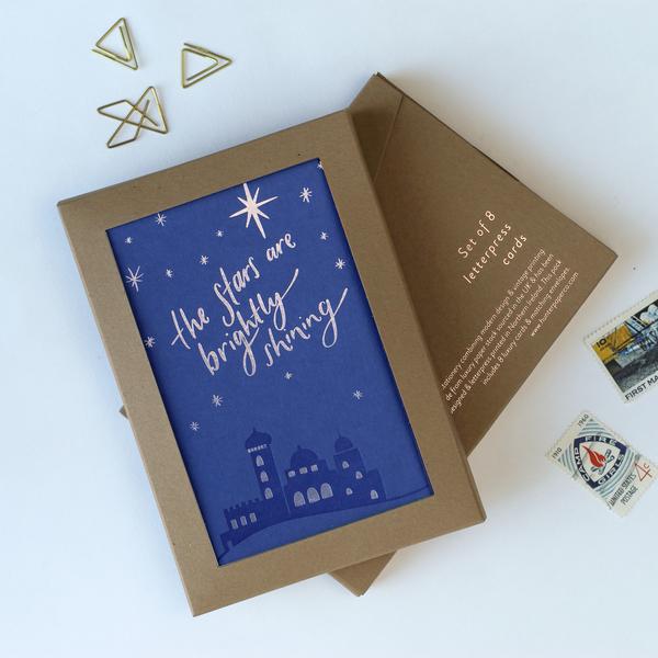 The Stars Are Brightly Shining Pack Of 8 Letterpress Christmas Cards