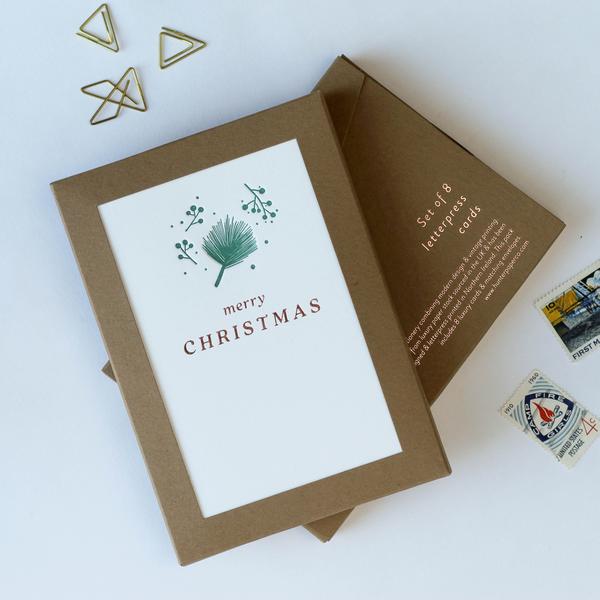 Hunter Paper Co. Merry Christmas Set Of 8 Letterpress Christmas Cards