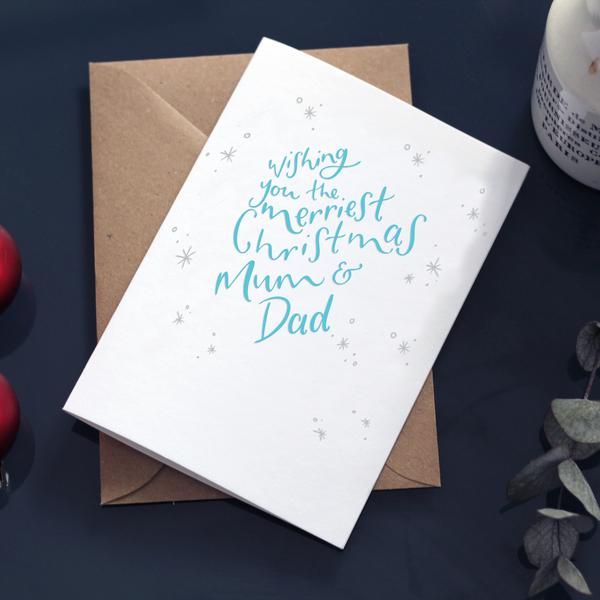 Wishing You The Merriest Christmas Mum Dad Letterpress Card