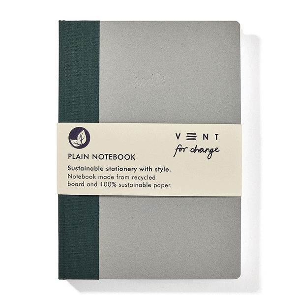 VENT for change Recycled Board A5 'Write' Plain Notebook – Green