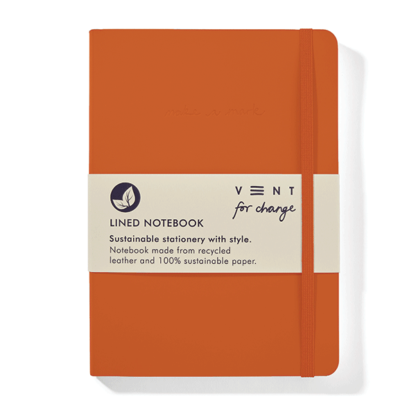 VENT for change Recycled Leather A5 Lined Notebook  – Burnt Orange